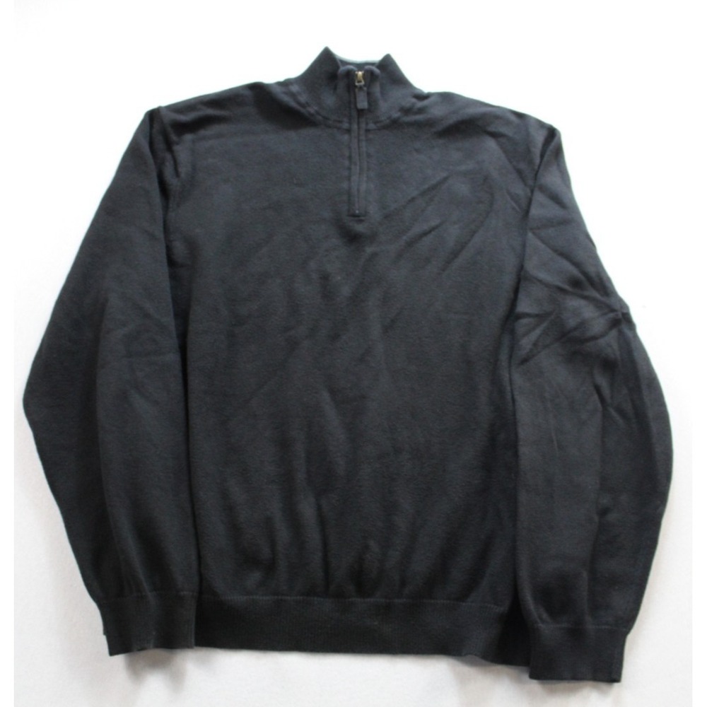 Eddie Bauer Sweater Mens XL Gray Excellent 1/4 Zip Pullover Cotton Cashmere Knit
